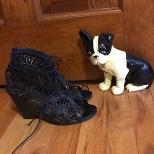 Joie black leather lace up sandals